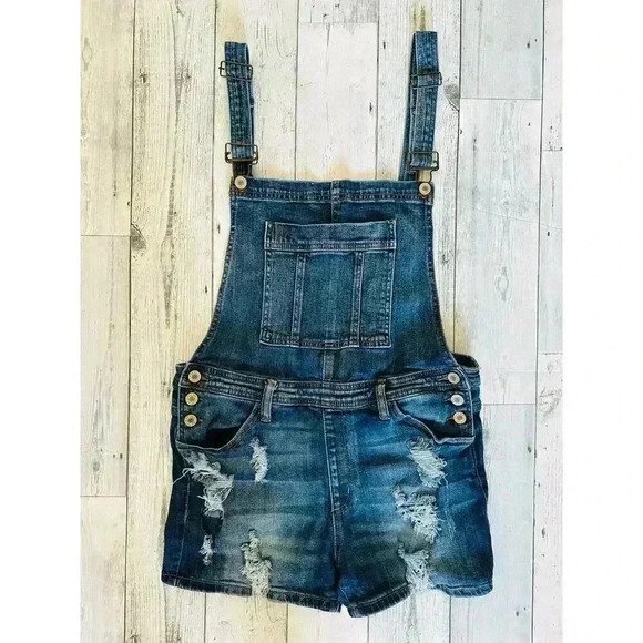 KanCan Denim Jean Overalls Shortalls Shorts Romper Sz 11 (29) - Picture 1 of 5